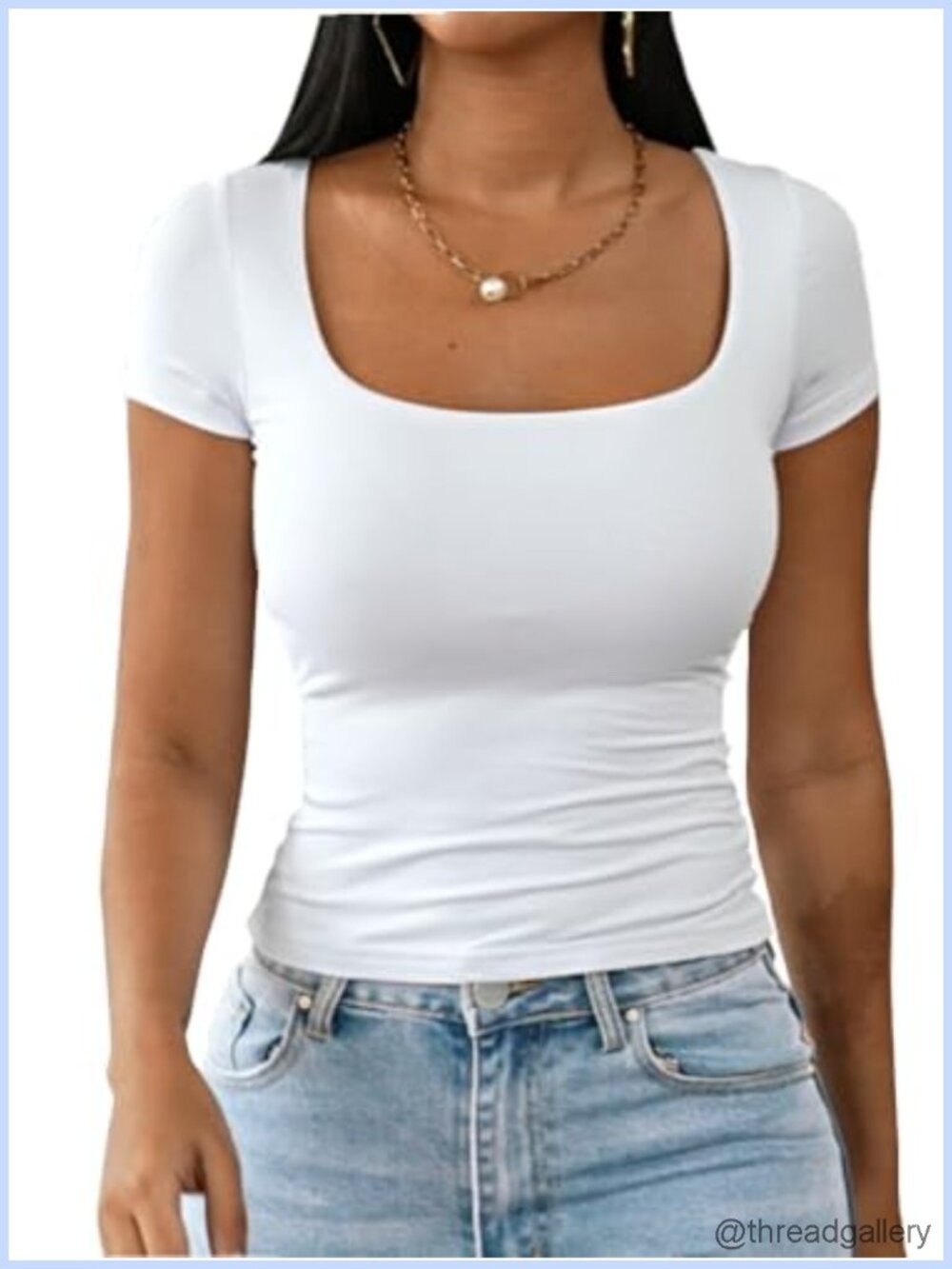 Women's Double Lined Square Neck Short Sleeve Modal T Shirt